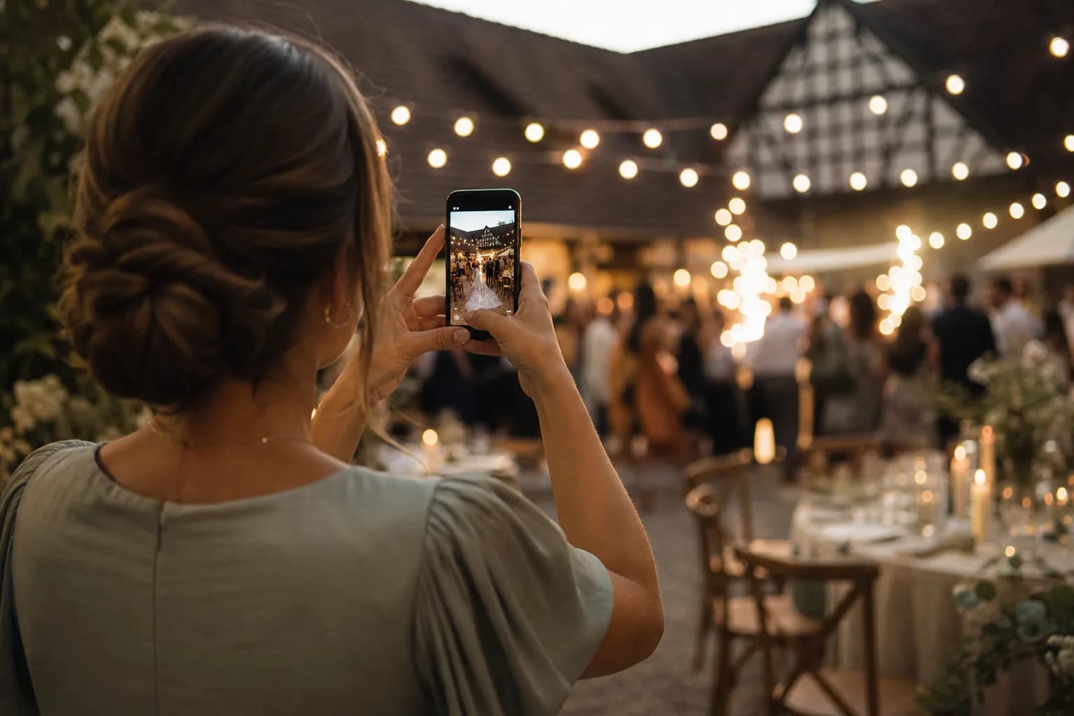 Gäste fotografieren mit dem Handy auf einer Hochzeitsfeier